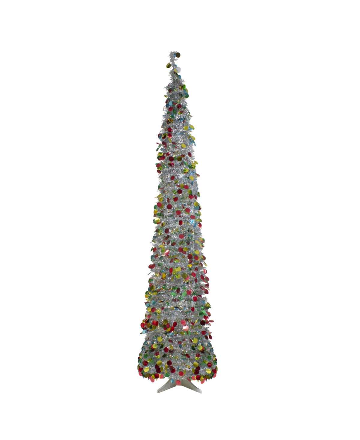 6' Pre-Lit Tinsel Pop-Up Artificial Christmas Tree - Silver-Tone