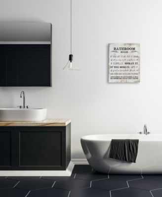 Bathroom Rules Funny Word Wood Textured Design Stretched Canvas Wall Art, 16" x 20"