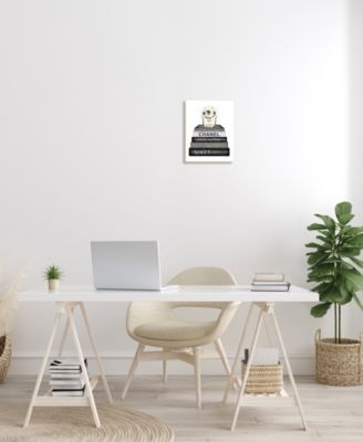 Fashion Designer Flower Book Stack Black and White Watercolor Wall Plaque Art, 10" x 15"