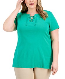 Plus Size Cotton Lace-Up Tunic, Created for Macy's