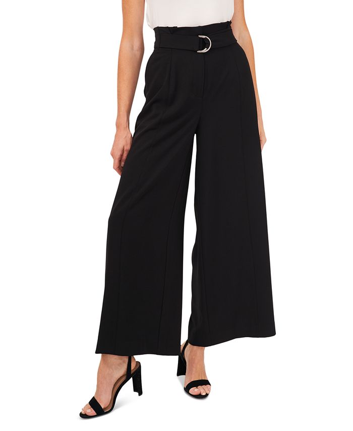 CeCe Women's Wide-Leg Belted Moss Crepe Mid-Rise Pants - Macy's