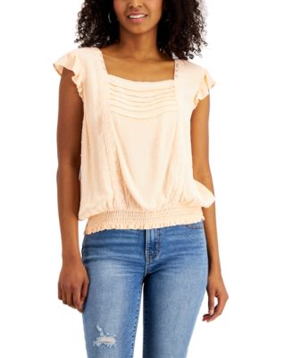 Self Esteem - Juniors' Swiss-Dot Lace-Trim Top