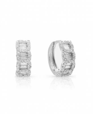 Pave and Baguette Cubic Zirconia Huggie Hoop Earrings - Silver Plated 54$