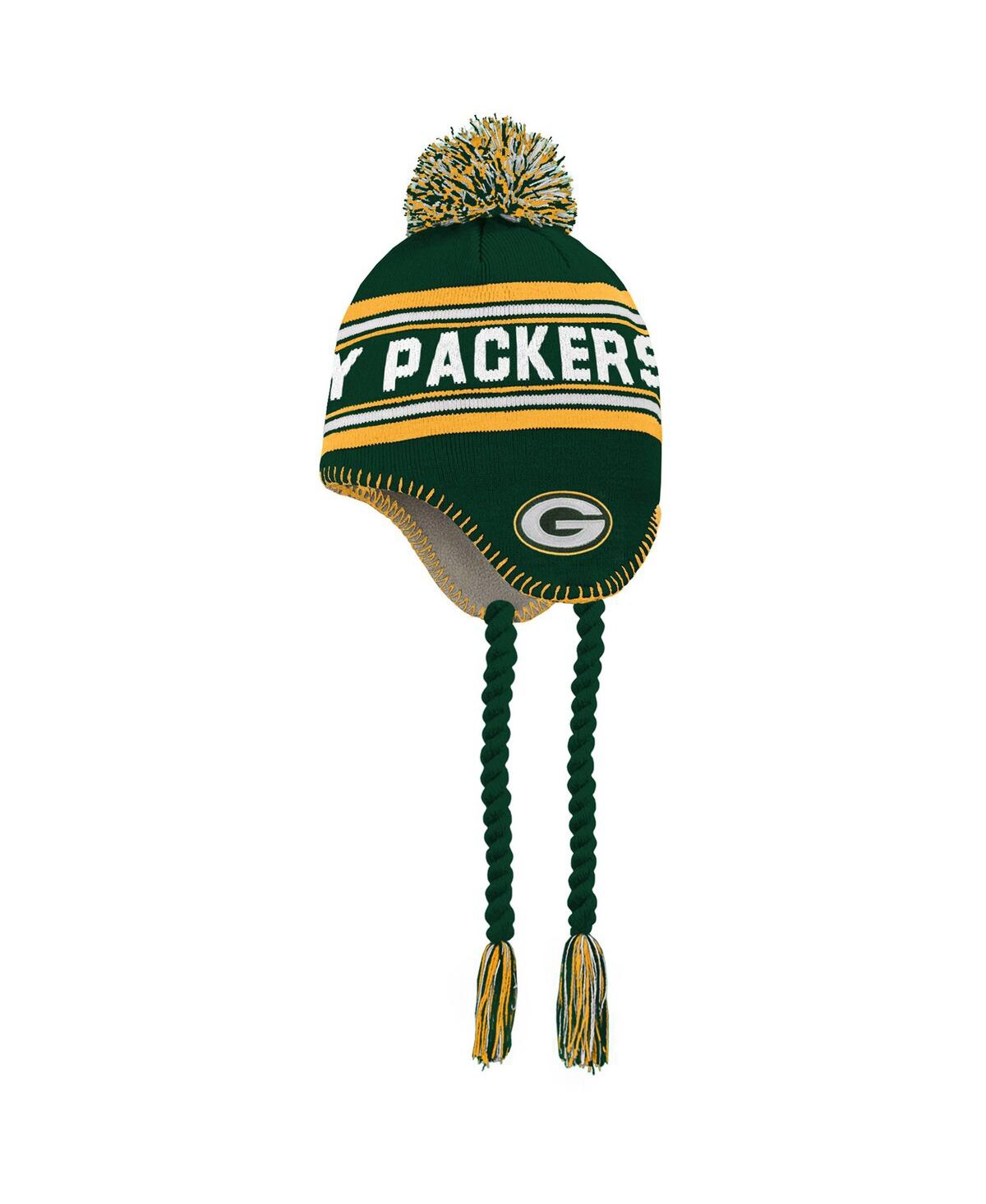 Outerstuff Babies' Preschool Boys And Girls Green And Gold Green Bay Packers Jacquard Tassel Knit Hat With Pom In Green,gold