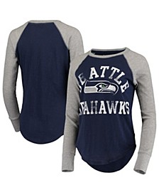 Women's College Navy and Gray Seattle Seahawks Waffle Raglan Long Sleeve T-shirt