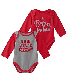 Newborn and Infant Boys and Girls Heathered Gray, Scarlet Ohio State Buckeyes Little Player Long Sleeve 2-Pack Bodysuit Set