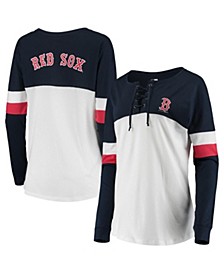 Women's White and Navy Boston Red Sox Lace-Up Long Sleeve T-shirt
