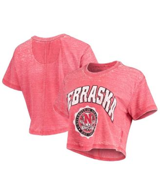 Women's Heathered Scarlet Nebraska Huskers Edith Vintage-Like Burnout Crop T-shirt