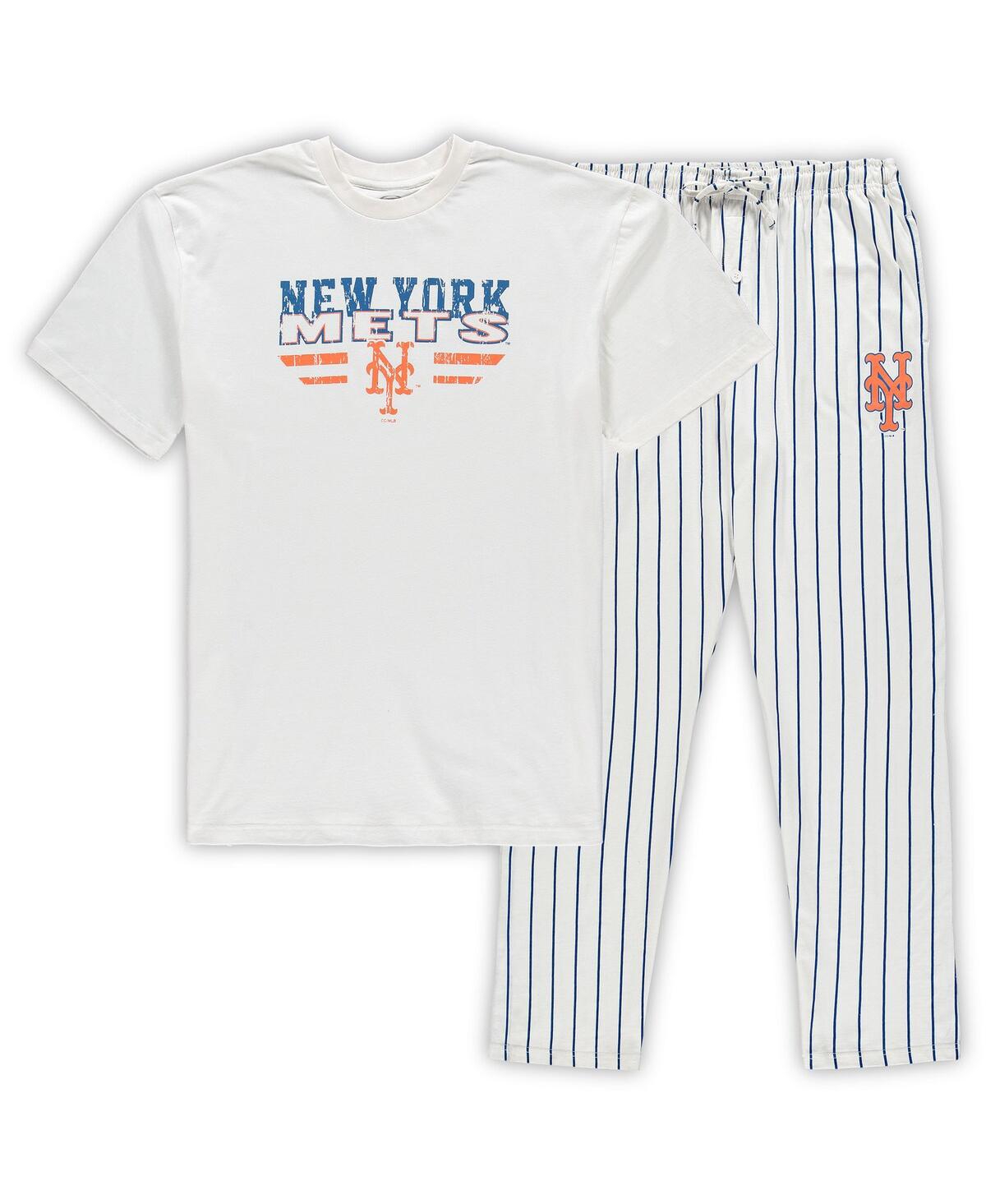 Men's White, Royal New York Mets Big and Tall Pinstripe Sleep Set - White, Royal