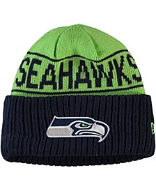 Men's Neon Green and College Navy Seattle Seahawks Reversible Cuffed Knit Hat