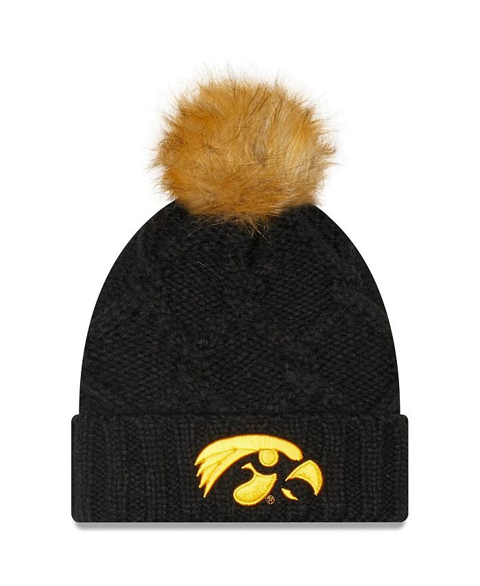New Era Women's Black Iowa Hawkeyes Luxe Cuffed Knit Hat with Pom Macy's