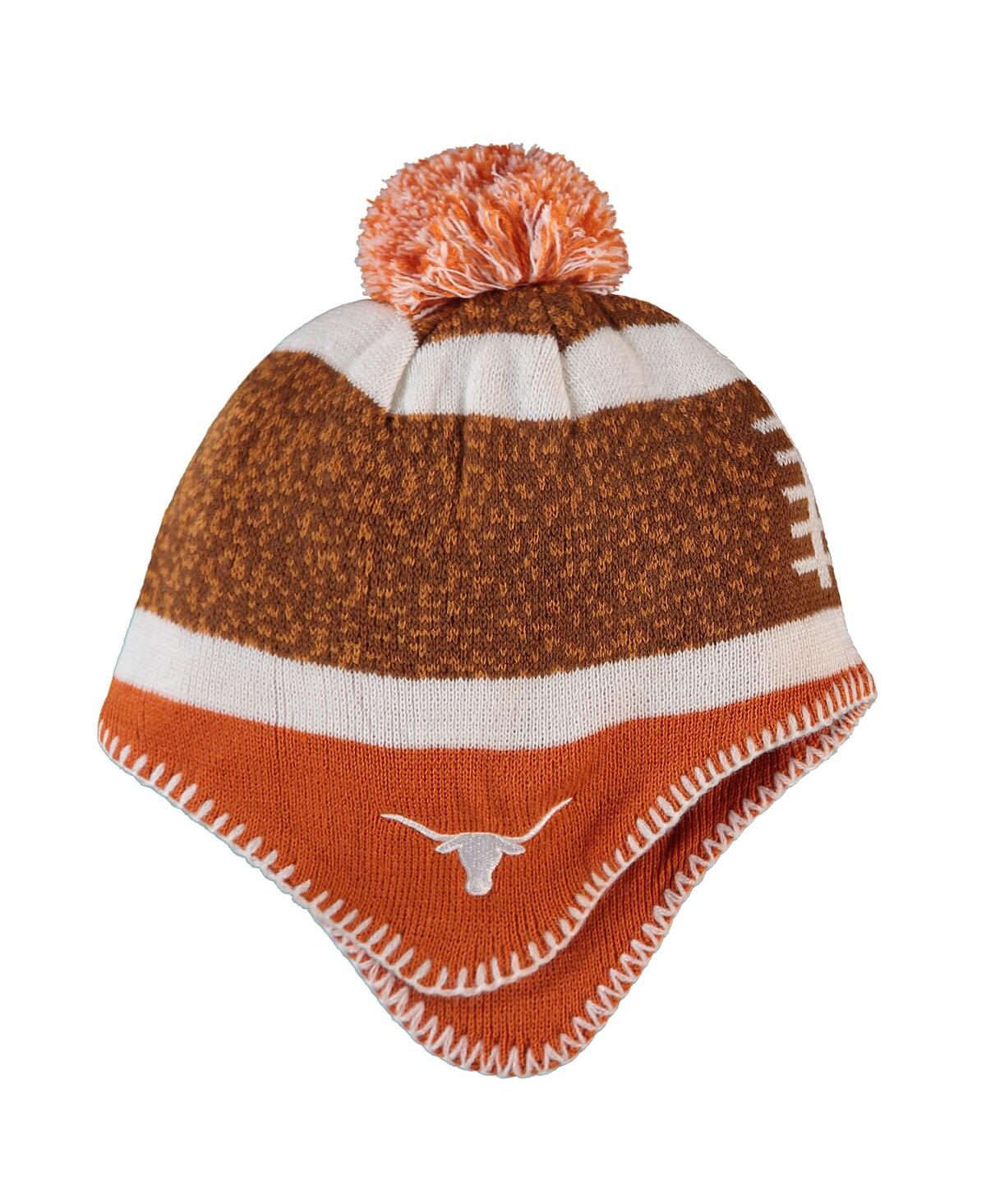 Outerstuff Babies' Little Boys And Girls Brown And Texas Orange Texas Longhorns Football Head Knit Hat With Pom In Brown,texas Orange