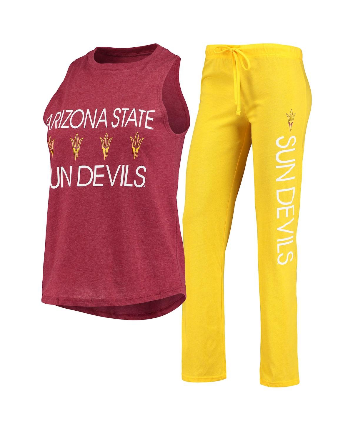 Concepts Sport Women's Maroon, Gold Arizona State Sun Devils Team Tank Top And Pants Sleep Set In Maroon,gold-tone