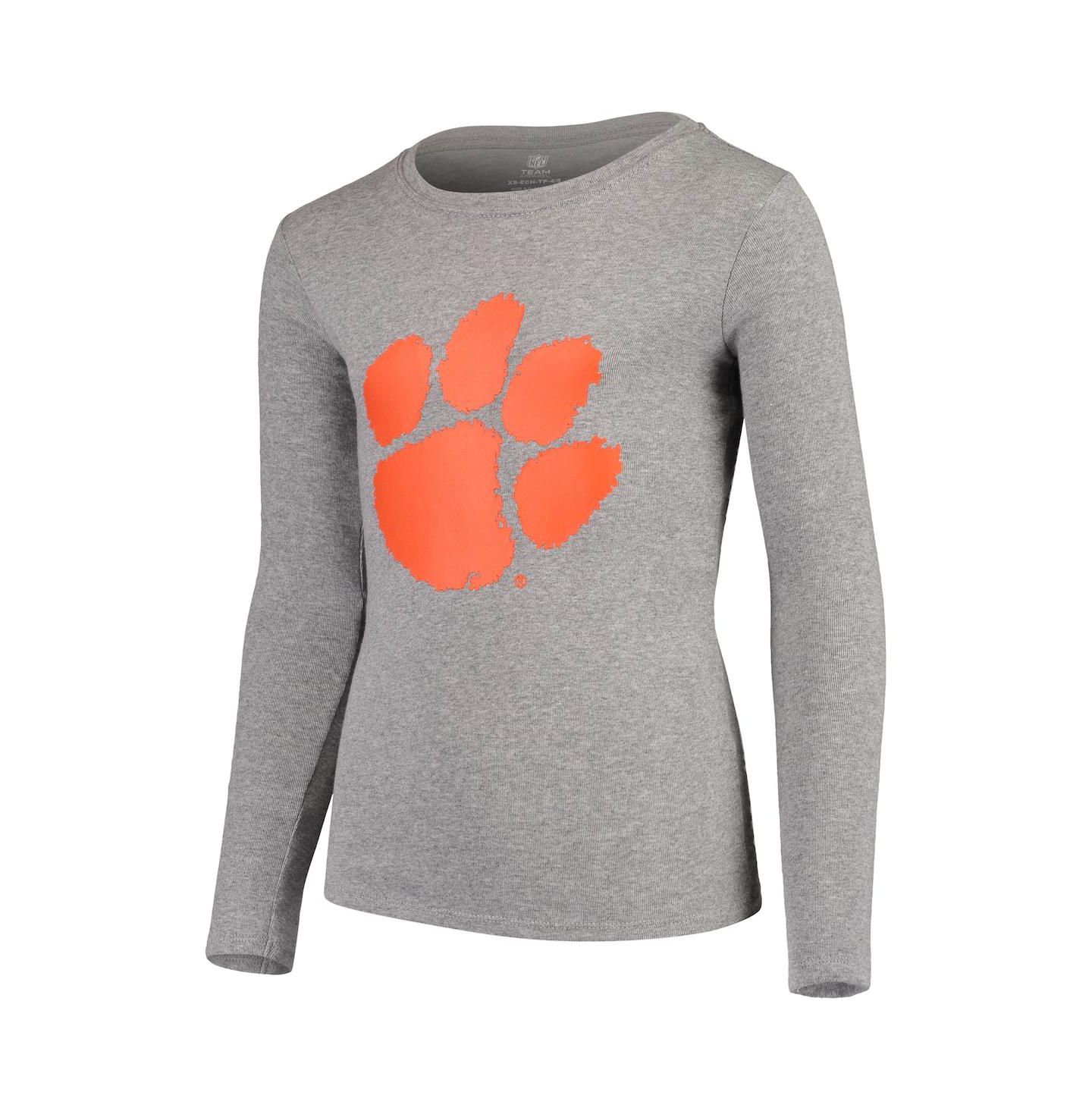 Детские пижамы Outerstuff Big Boys Heathered Gray Clemson Tigers Long Sleeve T-shirt and Pant Sleep Set — фото 5