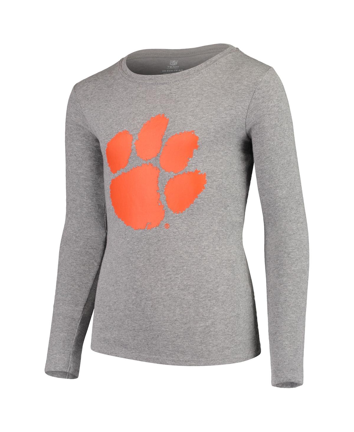 Big Boys HeatheredClemson Tigers Long Sleeve T-shirt and Pant Sleep Set - Gray