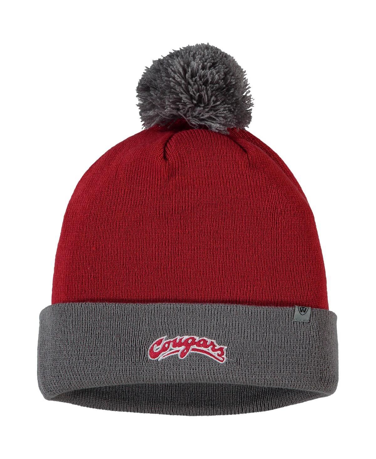 Top Of The World Men's Crimson And Gray Washington State Cougars Core 2-tone Cuffed Knit Hat With Pom In Crimson,gray