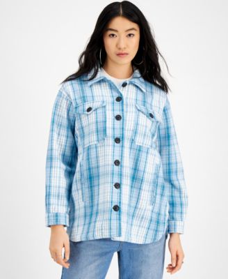Cotton Oversized Plaid Shirt Jacket 