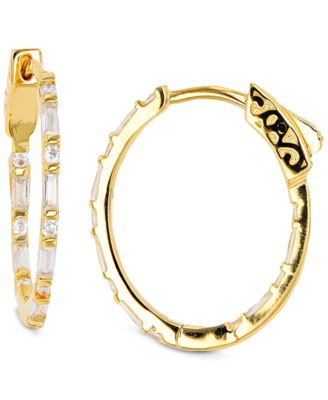Lab-Grown Ruby Small Hoop Earrings in Sterling Silver, 0.79" (Also in Cubic Zirconia)