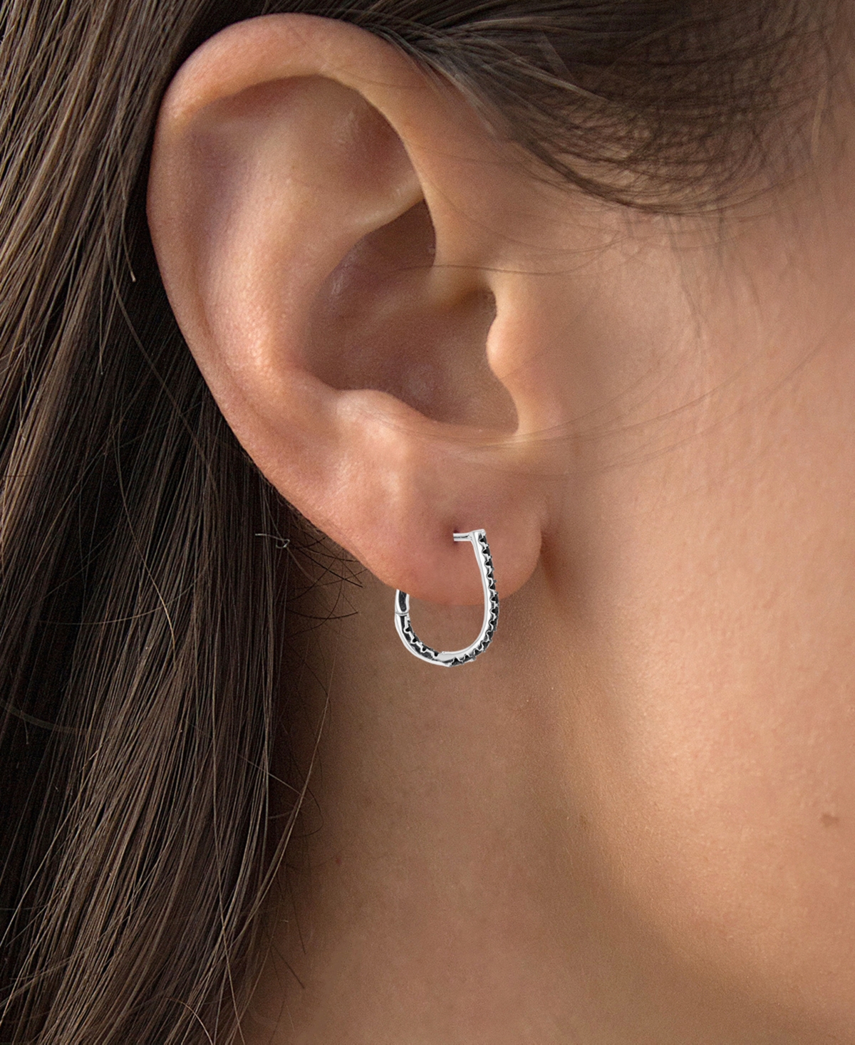 Oval Hoop Earrings (7/8 ct. t.w.) in Sterling Silver - Black Spinel