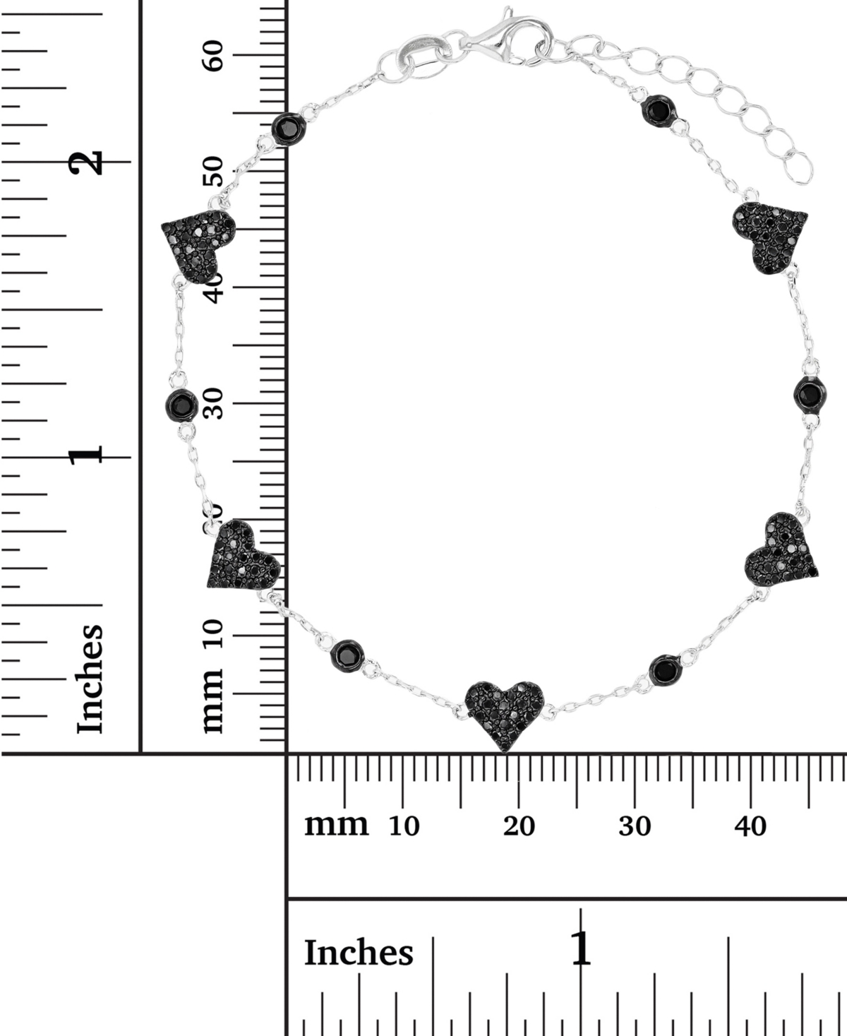 Black Spinel Heart Chain Bracelet (1 ct. t.w.) in Sterling Silver