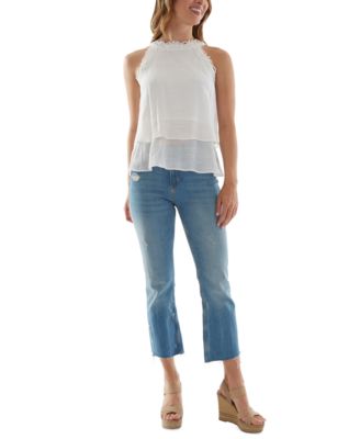 Juniors' Crochet-Trim Layered-Hem Top