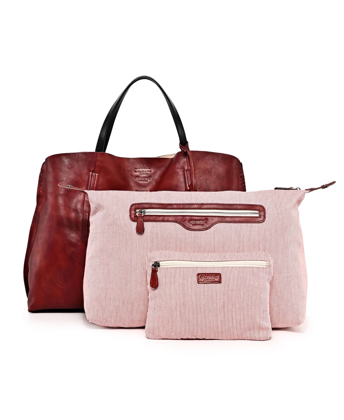 Women's Genuine Leather Forest Island Tote Bag - Red