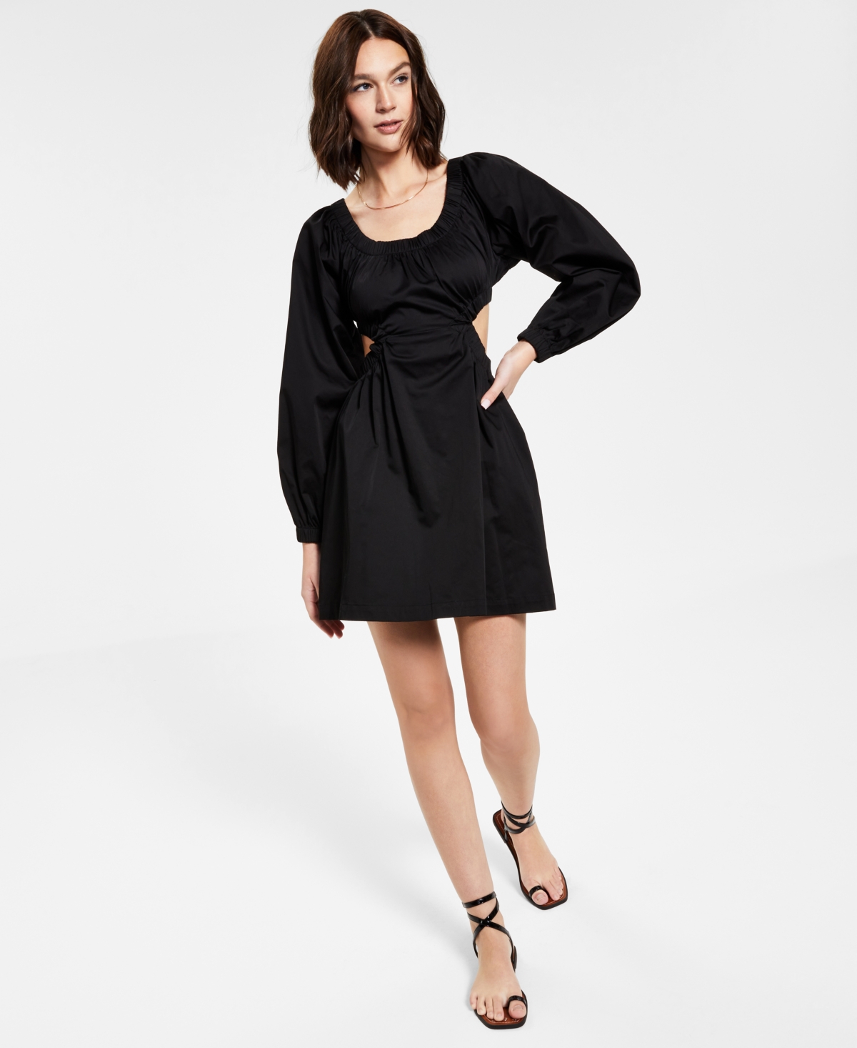 Nia Reversible Poplin Cutout Dress In Black | ModeSens