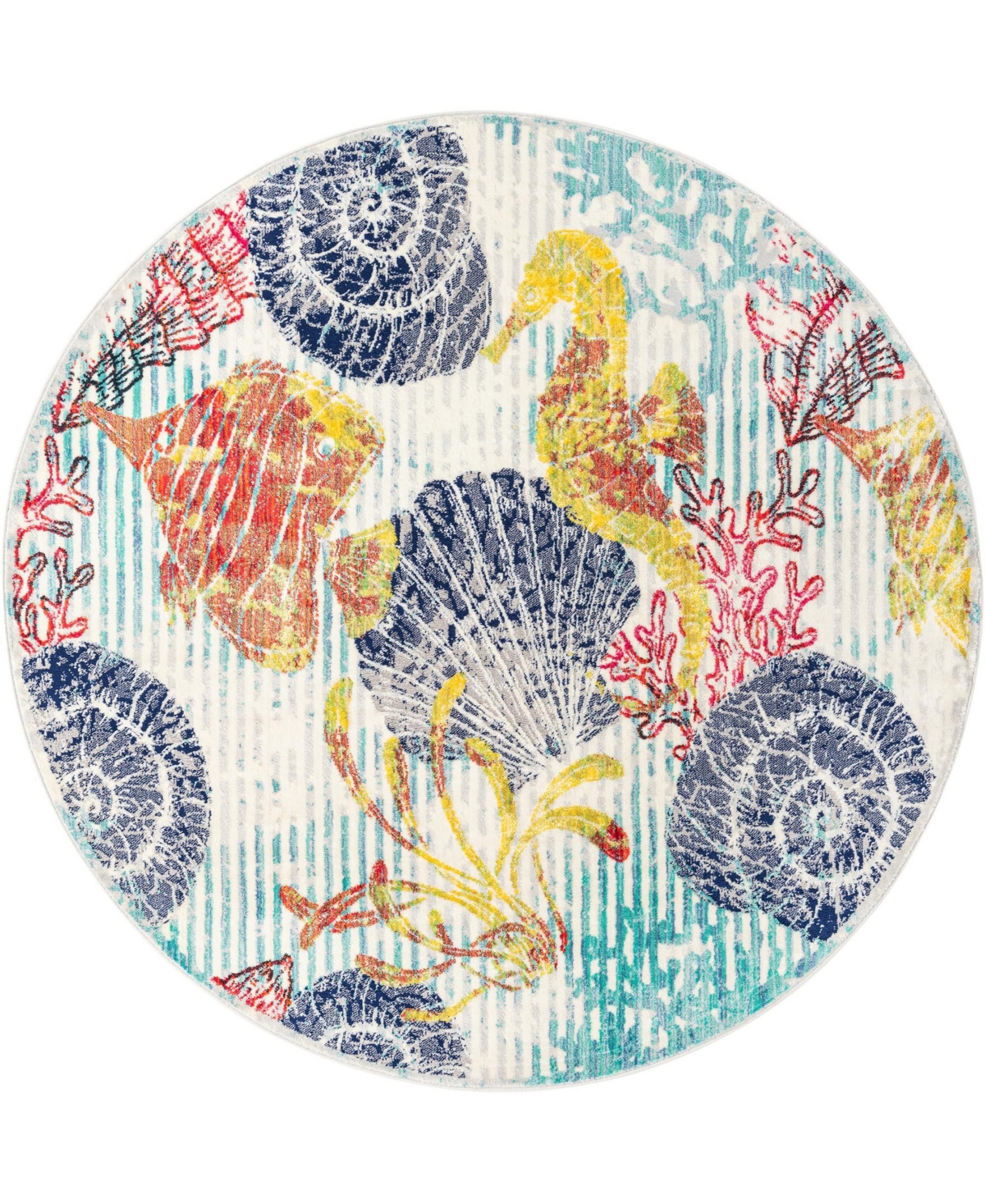 Bayshore Home Beau Seahorse 7' x 7' Round Area Rug - Multi
