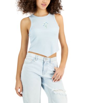 Rebellious One - Juniors' Flowers Graphic-Print V-Hem Tank Top
