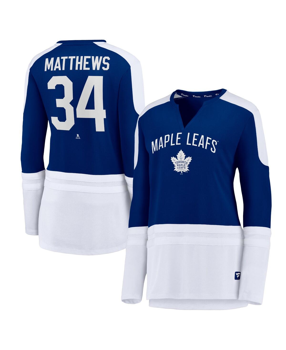 Shop Fanatics Women's  Auston Matthews Blue And White Toronto Maple Leafs Power Player Long Sleeve Notch N In Blue,white