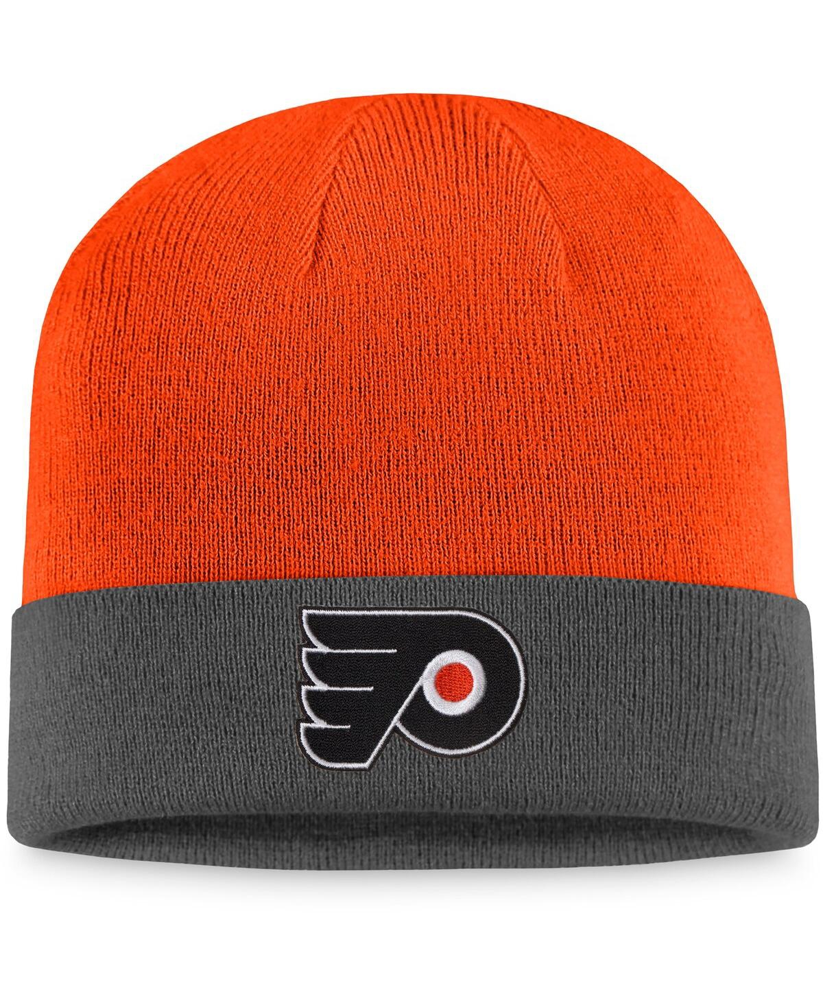Fanatics Men's  Charcoal And Orange Philadelphia Flyers Team Cuffed Knit Hat In Charcoal,orange