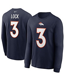 Men's Drew Lock Navy Denver Broncos Player Name & Number Long Sleeve T-shirt