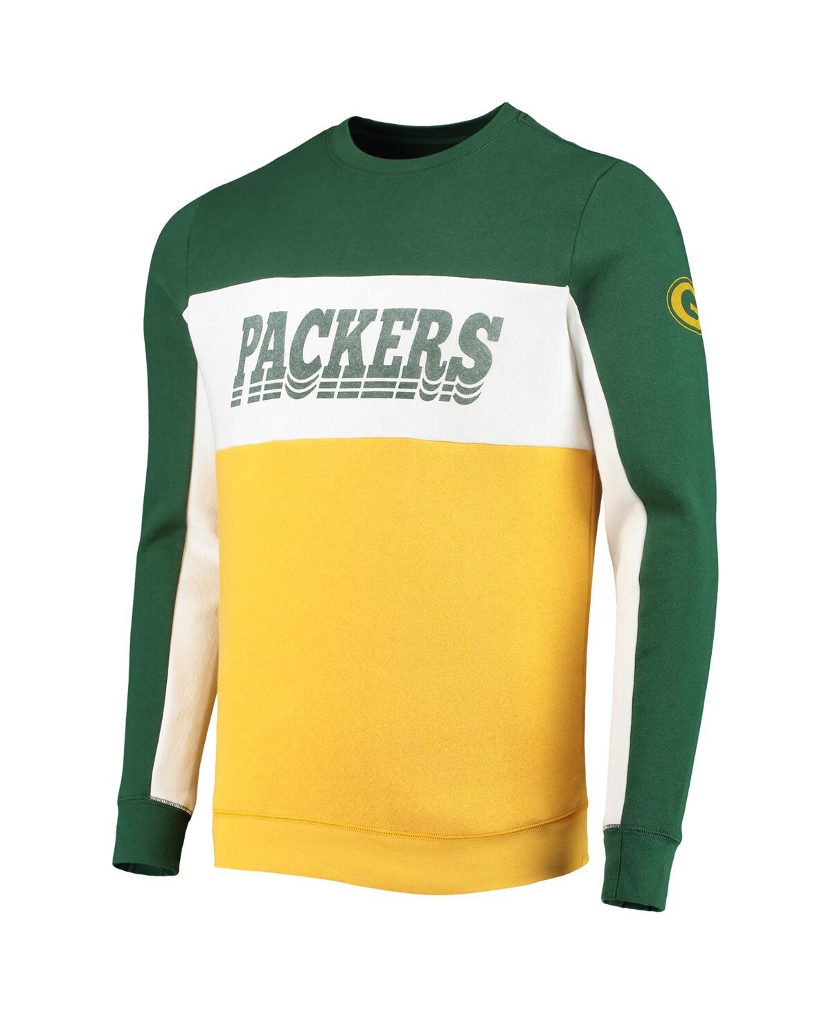 Shop Junk Food Men's  Green And Gold-tone Green Bay Packers Color Block Pullover Sweatshirt In Green,gold-tone