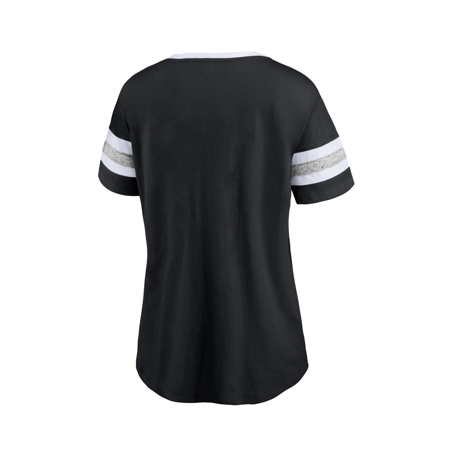Женская футболка Fanatics Black and Heathered Gray Brooklyn Nets Block Party Striped Sleeve — фото 4