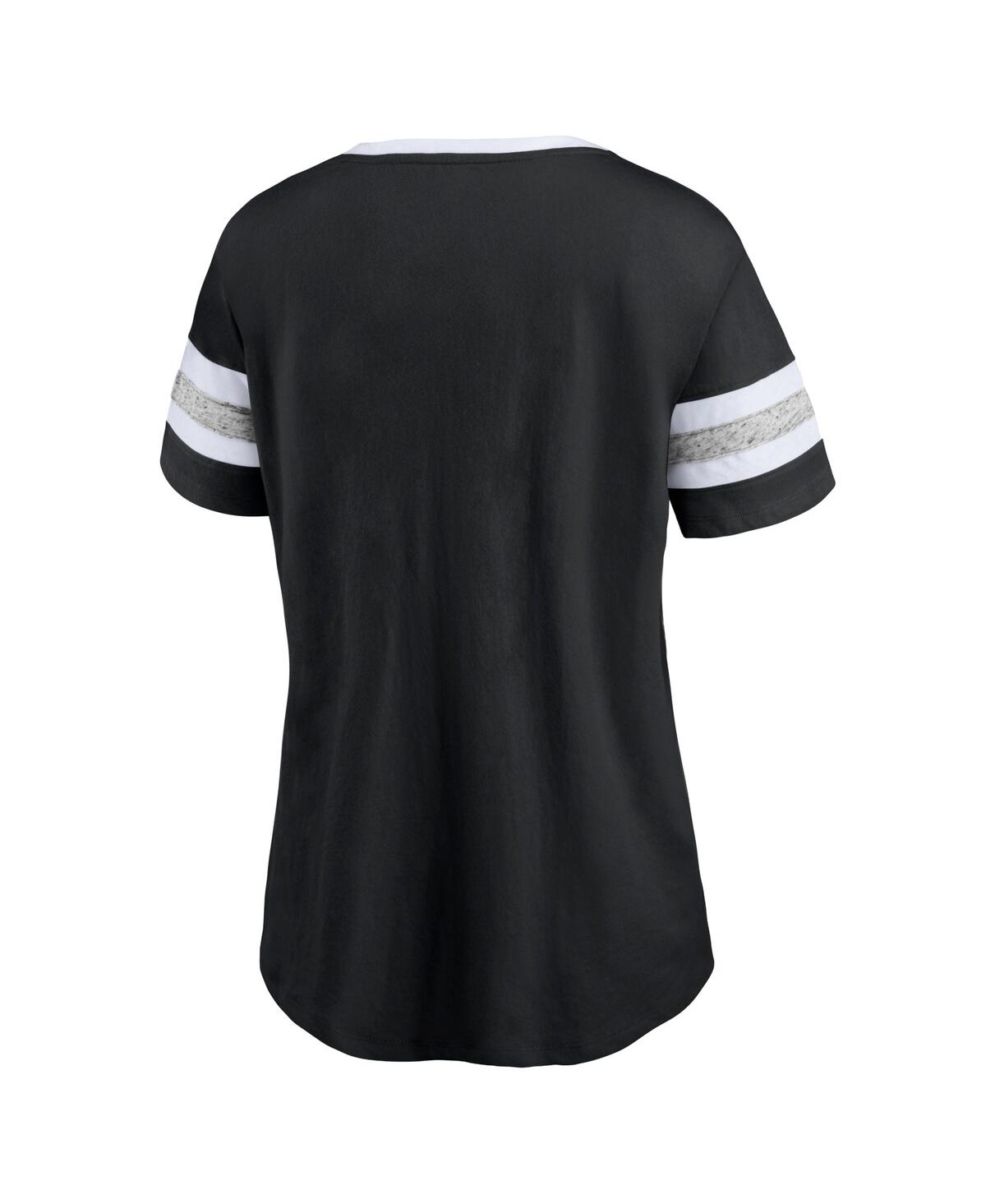 Fanatics Women's  Black And Heathered Gray Brooklyn Nets Block Party Striped Sleeve T-shirt In Black,heathered Gray