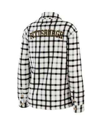 Women's Oatmeal Pittsburgh Penguins Plaid Button-Up Shirt Jacket