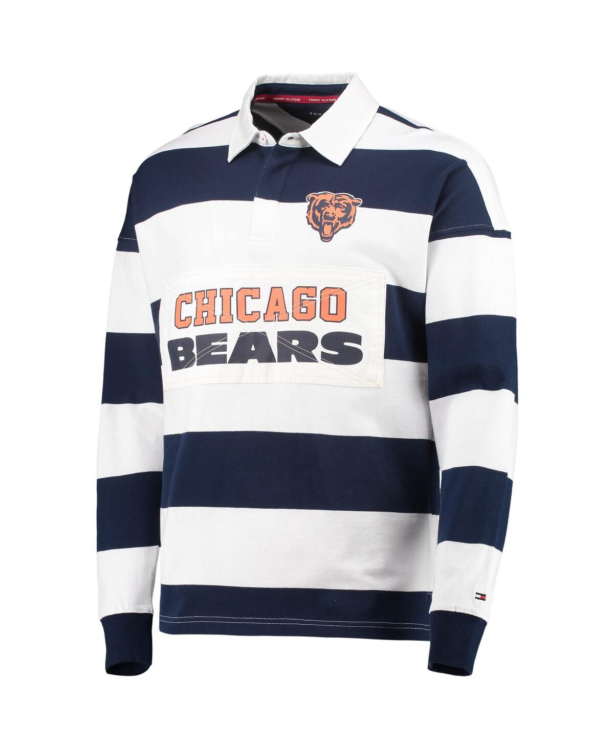 Shop Tommy Hilfiger Men's  Navy, White Chicago Bears Varsity Stripe Rugby Long Sleeve Polo Shirt In Navy,white