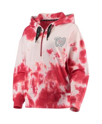 Women's White and Red Washington Nationals Dakota Tie-Dye Half-Zip Hoodie