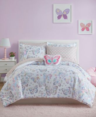 Photo 1 of FULL SIZE Urban Dreams Butterflies and Rainbow Iridescent Comforter Set,  includes: comforter , two sham , fitted sheet , flat sheet , two pillowcase , one decorative pillow (13" x 13")
