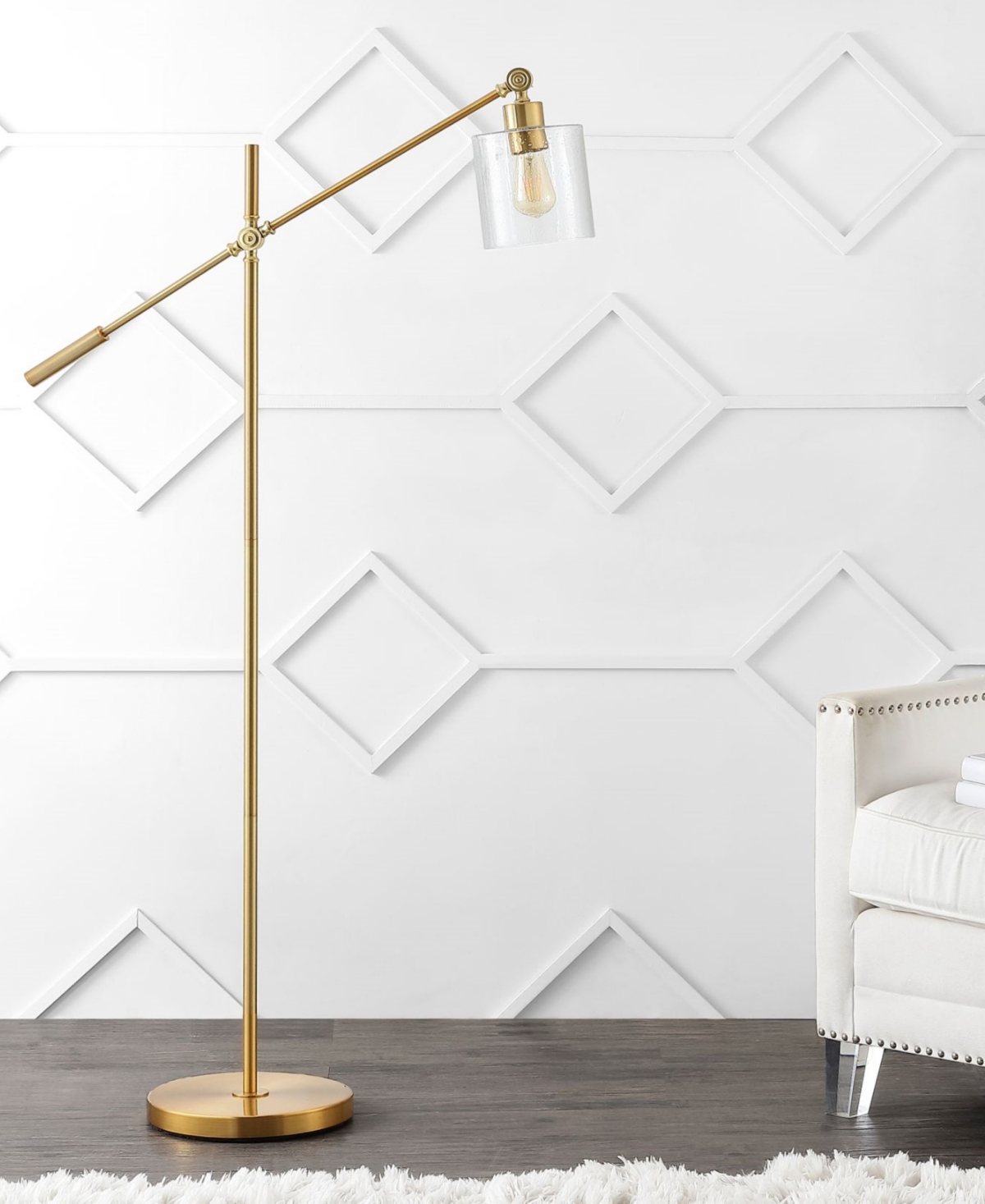 Kathryn Classic Glass Adjustable Head Modern Led Floor Lamp - Gold-tone