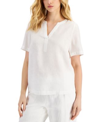 White Linen Womens Tops - Macy's