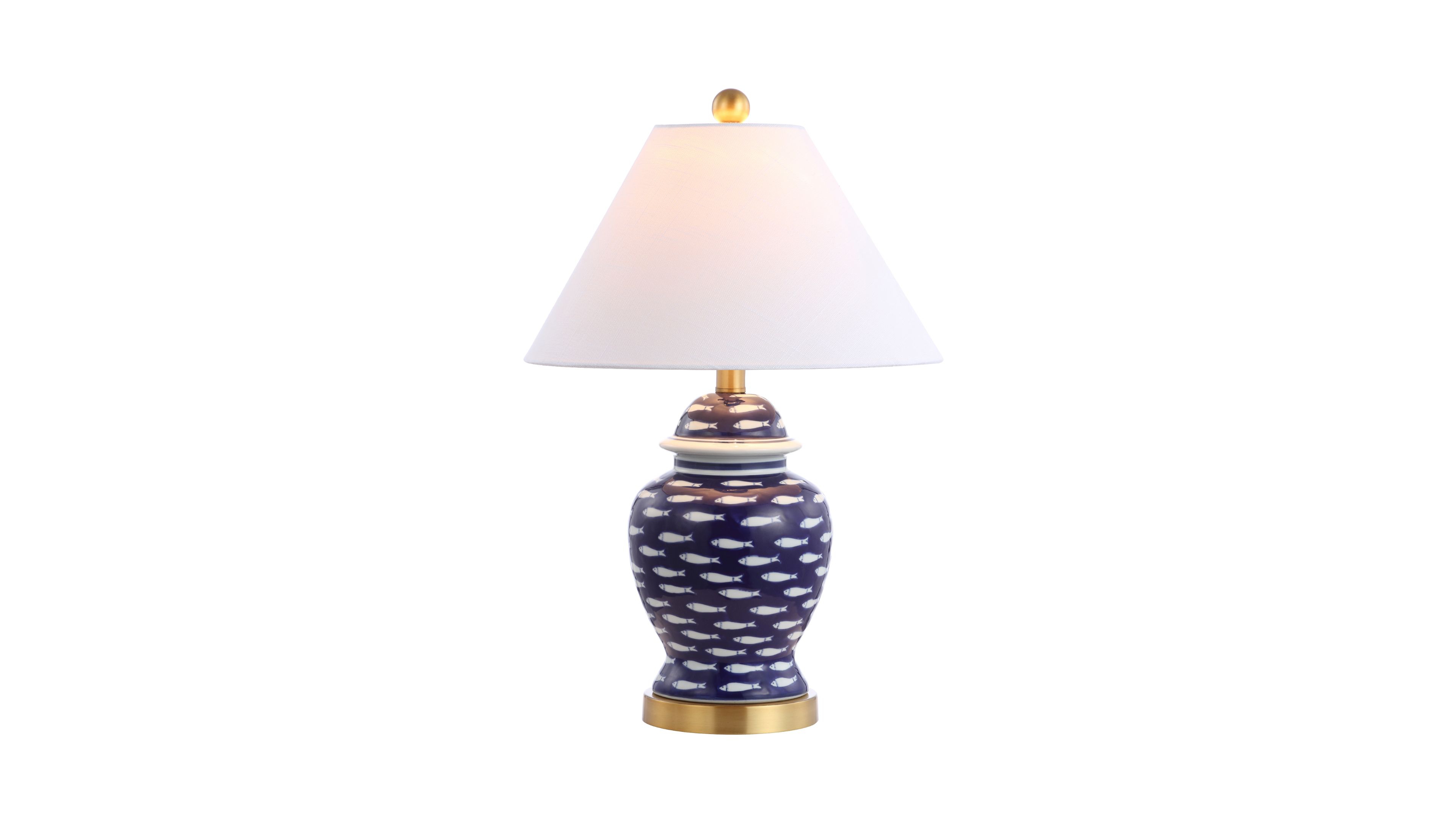 School Of Fish 22" Ginger Jar Ceramic, Led Table Lamp