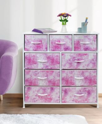 9 Drawers Dresser - Furniture Storage for Bedroom, Closet, Office Organization - Steel Frame, Wood Top, Fabric Bins