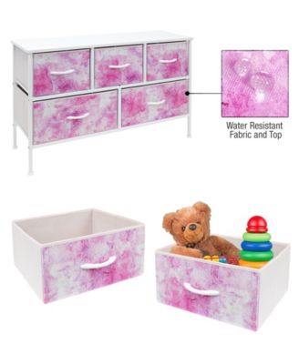 5 Drawers Dresser- Storage Unit with Steel Frame, Wood Top, Fabric Bins - for Bedroom, Closet, Office and more