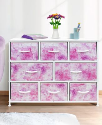 8 Drawers Wide Dresser - Organizer Unit with Steel Frame Wood Top and handle, Fabric Bins - Amazing for household decluttering