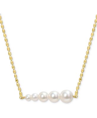 Macy's - Cultured Freshwater Pearl (3 - 7-1/2mm) Graduated Bar 18" Pendant Necklace in 18k Gold-Plated Sterling Silver