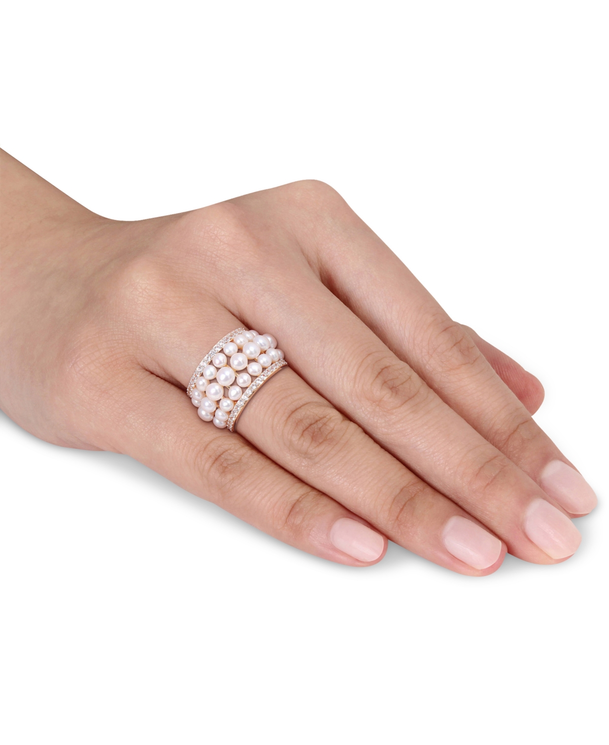 Cultured Freshwater Pearl (3 - 4-1/2mm) & Lab-Created White Sapphire (1-3/5 ct. t.w.) Multirow Statement Ring in Yellow Rhodium-Plated Sterling Silver