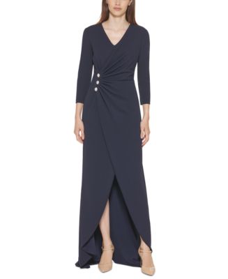 Calvin Klein Embellished Faux-Wrap Gown - Macy's