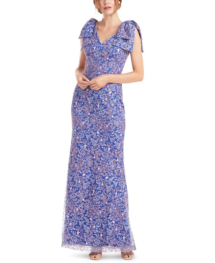 JS Collections Embroidered Mesh Gown - Macy's