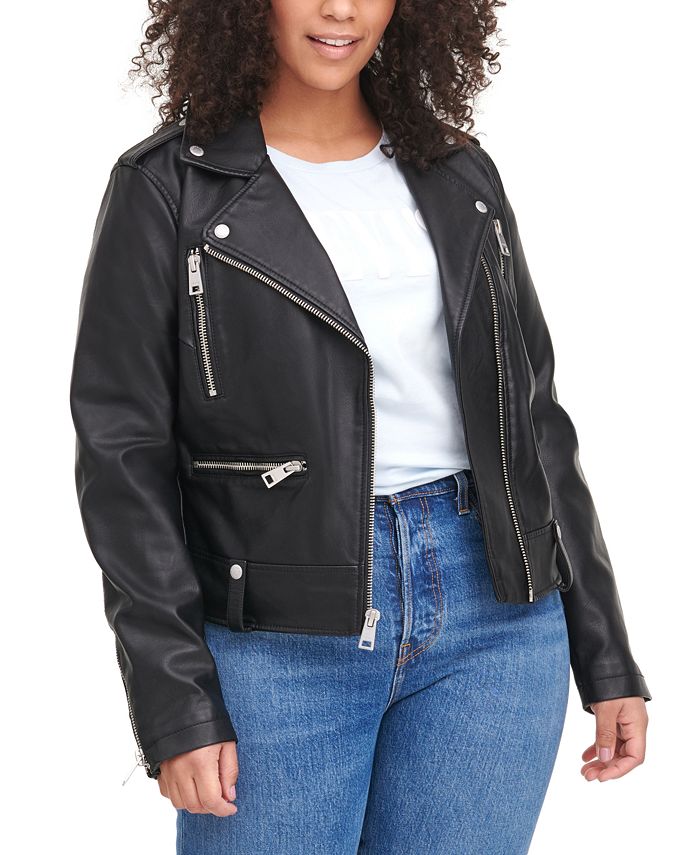 Levi's Women's Plus Size Asymmetrical Faux-Leather Moto Jacket ...